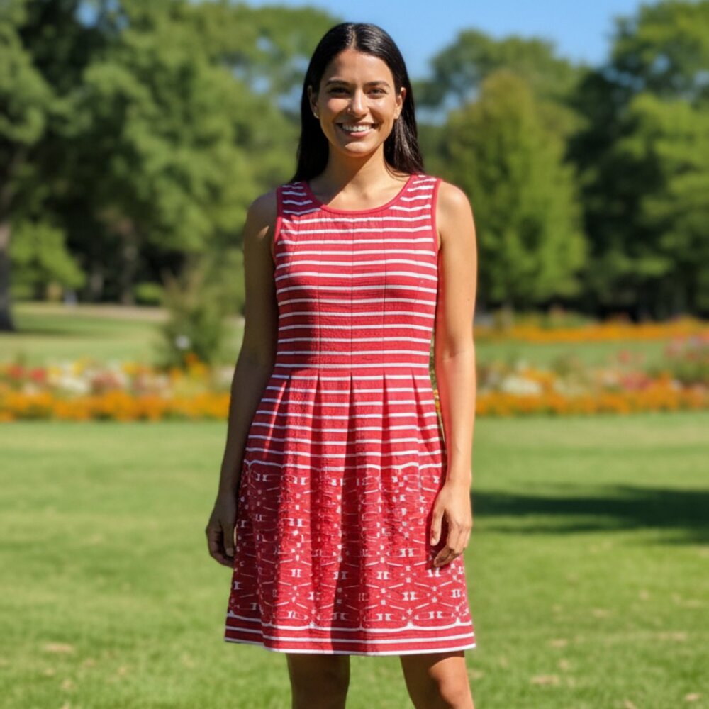 Max Studio Red and White Casual Linen Dress